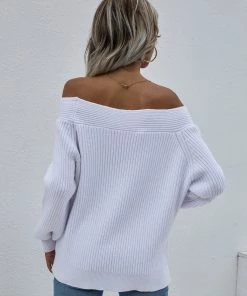 MY Smaibulun | White Bell-Sleeve Off-Shoulder Knit Sweater New In Clothing