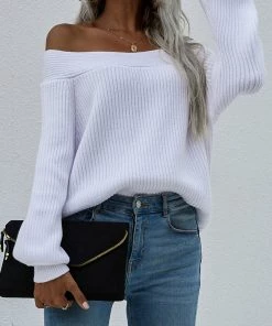 MY Smaibulun | White Bell-Sleeve Off-Shoulder Knit Sweater New In Clothing