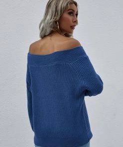 MY Smaibulun | Navy Bell-Sleeve Off-Shoulder Knit Sweater New In Clothing 12 MY Smaibulun | Navy Bell-Sleeve Off-Shoulder Knit Sweater New In Clothing