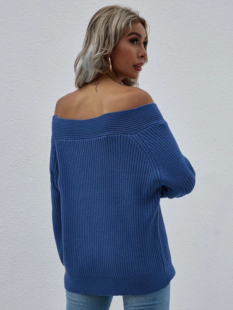 MY Smaibulun | Navy Bell-Sleeve Off-Shoulder Knit Sweater New In Clothing 6 MY Smaibulun | Navy Bell-Sleeve Off-Shoulder Knit Sweater New In Clothing