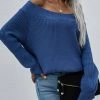 MY Smaibulun | Navy Bell-Sleeve Off-Shoulder Knit Sweater New In Clothing
