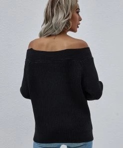 MY Smaibulun | Black Bell-Sleeve Off-Shoulder Knit Sweater 10 MY Smaibulun | Black Bell-Sleeve Off-Shoulder Knit Sweater