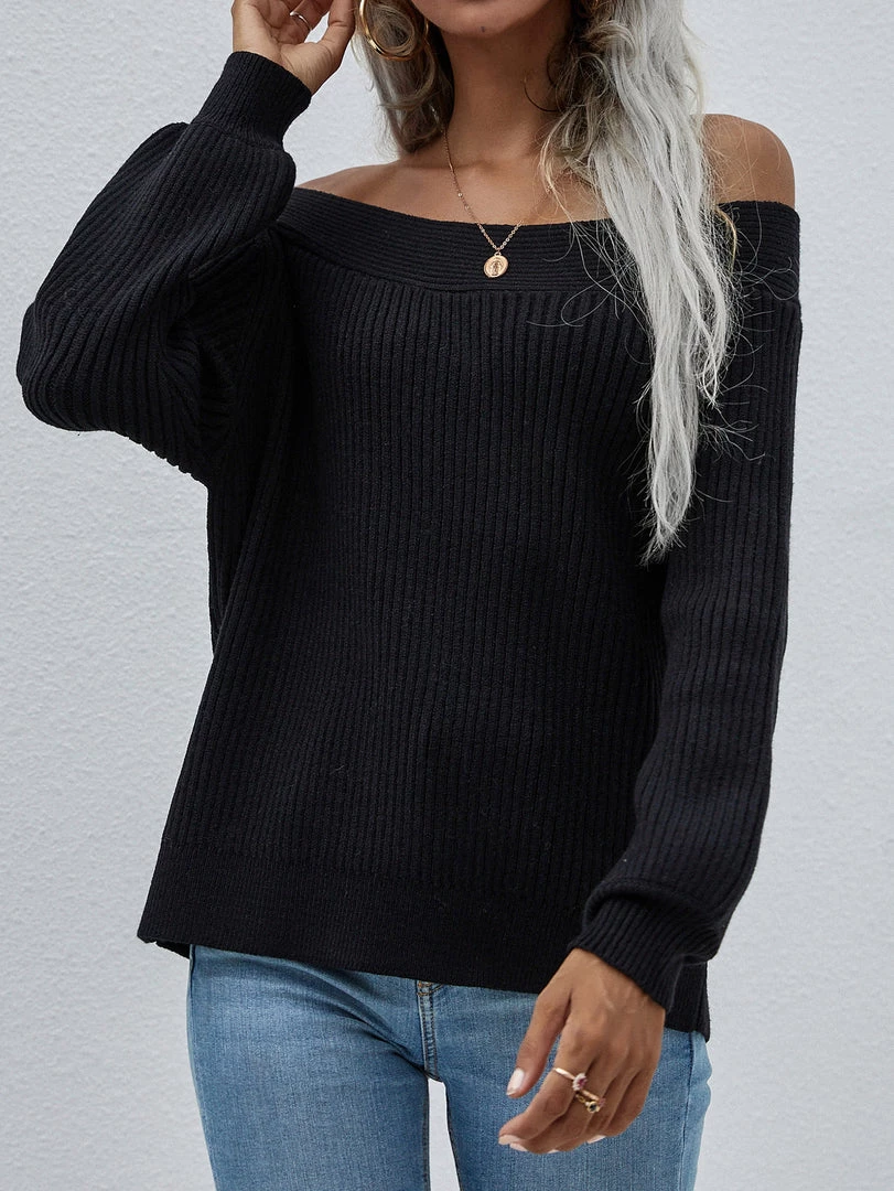 MY Smaibulun | Black Bell-Sleeve Off-Shoulder Knit Sweater 4 MY Smaibulun | Black Bell-Sleeve Off-Shoulder Knit Sweater