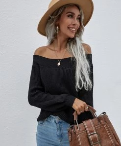 MY Smaibulun | Black Bell-Sleeve Off-Shoulder Knit Sweater 11 MY Smaibulun | Black Bell-Sleeve Off-Shoulder Knit Sweater