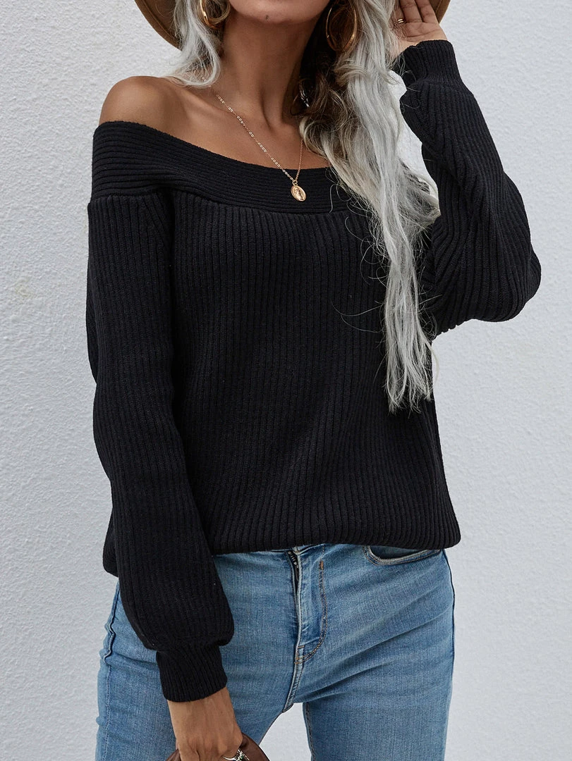 MY Smaibulun | Black Bell-Sleeve Off-Shoulder Knit Sweater 1 MY Smaibulun | Black Bell-Sleeve Off-Shoulder Knit Sweater