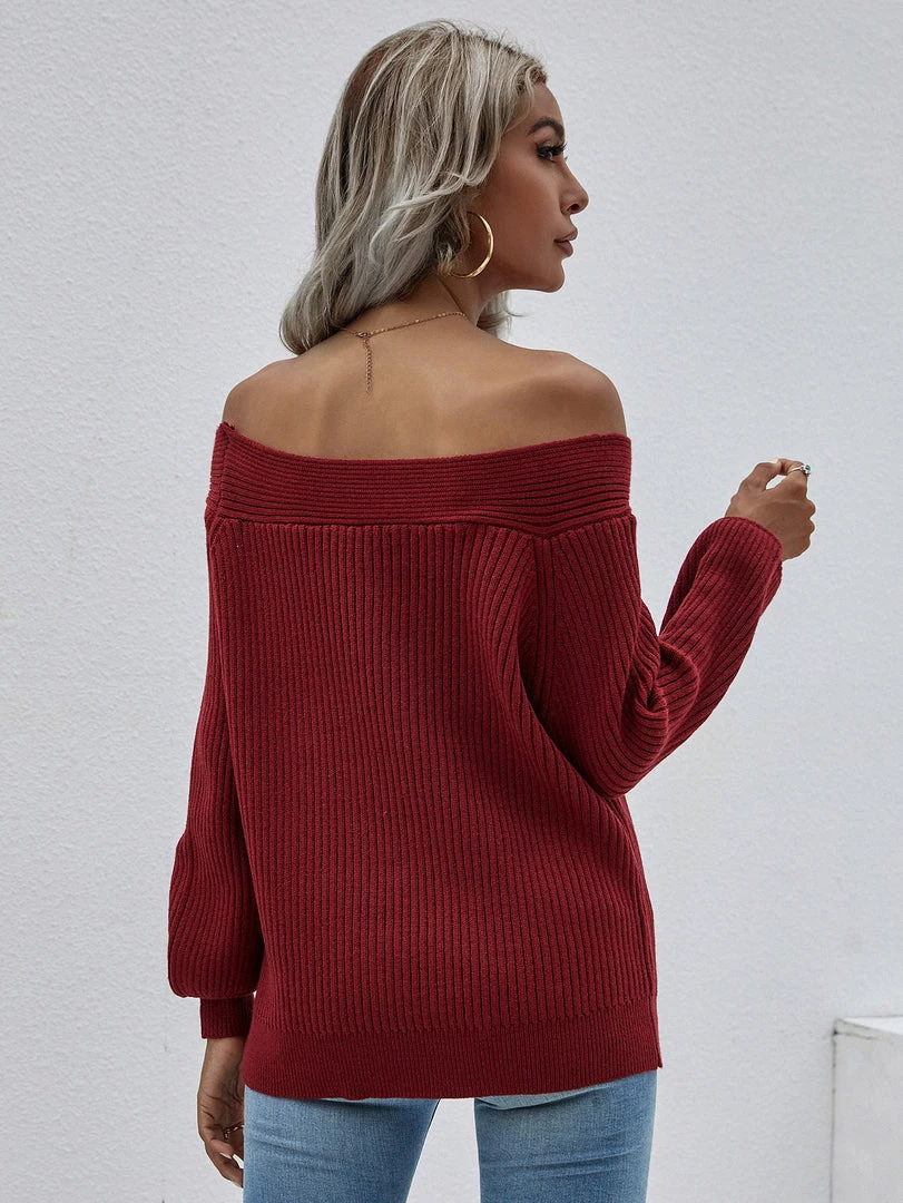 MY Smaibulun | Maroon Bell-Sleeve Off-Shoulder Knit Sweater New In Clothing 5 MY Smaibulun | Maroon Bell-Sleeve Off-Shoulder Knit Sweater New In Clothing