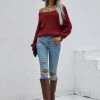 MY Smaibulun | Maroon Bell-Sleeve Off-Shoulder Knit Sweater New In Clothing