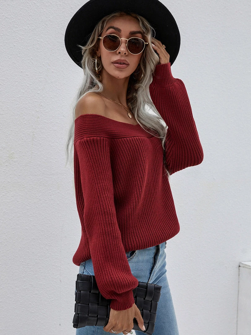 MY Smaibulun | Maroon Bell-Sleeve Off-Shoulder Knit Sweater New In Clothing 3 MY Smaibulun | Maroon Bell-Sleeve Off-Shoulder Knit Sweater New In Clothing