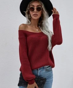 MY Smaibulun | Maroon Bell-Sleeve Off-Shoulder Knit Sweater New In Clothing 11 MY Smaibulun | Maroon Bell-Sleeve Off-Shoulder Knit Sweater New In Clothing
