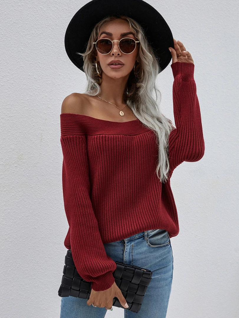 MY Smaibulun | Maroon Bell-Sleeve Off-Shoulder Knit Sweater New In Clothing 6 MY Smaibulun | Maroon Bell-Sleeve Off-Shoulder Knit Sweater New In Clothing