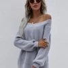 MY Smaibulun | Grey Bell-Sleeve Off-Shoulder Knit Sweater