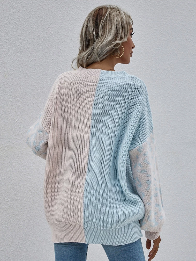 MY New In Clothing Smaibulun | Color-Block Lantern Sleeve Sweater - Blue & Beige Leopard 6 MY New In Clothing Smaibulun | Color-Block Lantern Sleeve Sweater - Blue & Beige Leopard