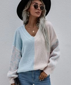 MY New In Clothing Smaibulun | Color-Block Lantern Sleeve Sweater - Blue & Beige Leopard 8 MY New In Clothing Smaibulun | Color-Block Lantern Sleeve Sweater - Blue & Beige Leopard