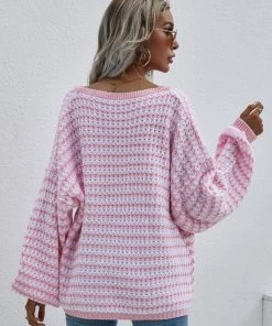 MY Smaibulun Doll | Puff Sleeve V-Neck Pink Sweater
