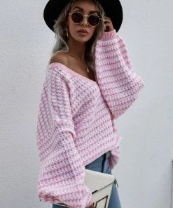 MY Clothing Smaibulun | Puff Sleeve V-Neck Sweater - Pink