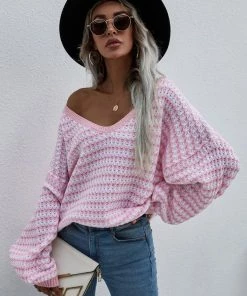 MY Smaibulun Doll | Puff Sleeve V-Neck Pink Sweater