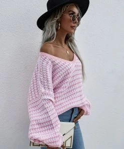 MY Clothing Smaibulun | Puff Sleeve V-Neck Sweater - Pink