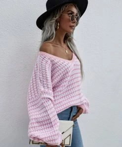 MY Smaibulun Doll | Puff Sleeve V-Neck Pink Sweater