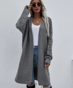 MY New In Clothing Smaibulun | Braid Open Knit Long Cardigan - Grey