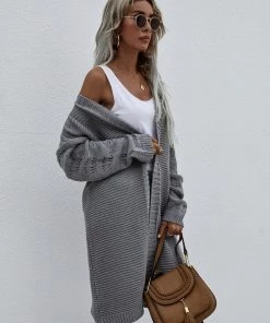 MY New In Clothing Smaibulun | Braid Open Knit Long Cardigan - Grey