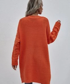 MY New In Clothing Smaibulun | Braid Open Knit Long Cardigan - Orange
