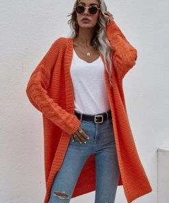 MY New In Clothing Smaibulun | Braid Open Knit Long Cardigan - Orange