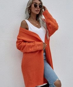 MY New In Clothing Smaibulun | Braid Open Knit Long Cardigan - Orange