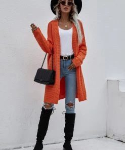 MY New In Clothing Smaibulun | Braid Open Knit Long Cardigan - Orange