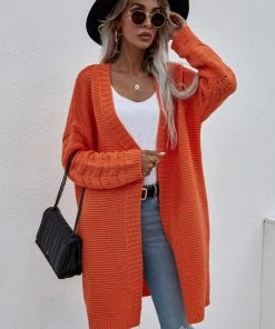 MY New In Clothing Smaibulun | Braid Open Knit Long Cardigan - Orange