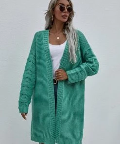 MY Smaibulun | Braid Open Knit Long Cardigan - Green New In Clothing
