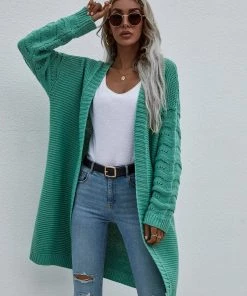 MY Smaibulun | Braid Open Knit Long Cardigan - Green New In Clothing