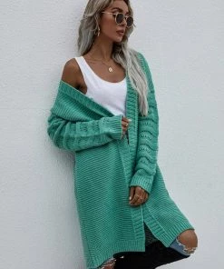 MY Smaibulun | Braid Open Knit Long Cardigan - Green New In Clothing