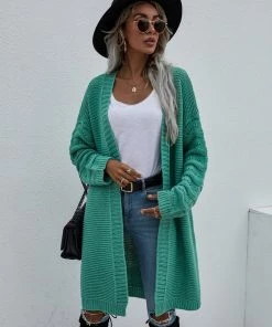 MY Smaibulun | Braid Open Knit Long Cardigan - Green New In Clothing