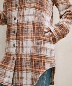 YBL Smaibulun | Gingham Button-Up Shirt Jacket - Brown