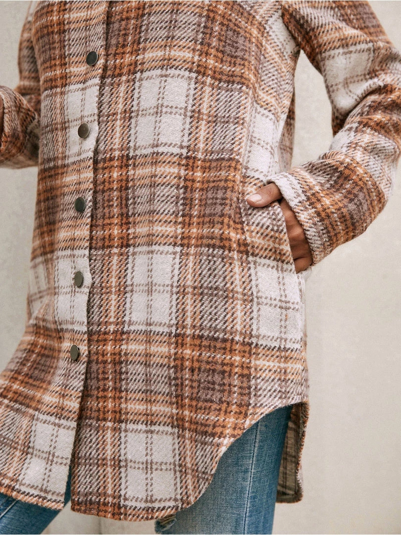 YBL Smaibulun | Gingham Button-Up Shirt Jacket - Brown 1 YBL Smaibulun | Gingham Button-Up Shirt Jacket - Brown