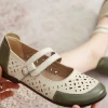 XR New In Shoes Rumour Has It | Perforated Double Cross Strap Leather Mary Jane Flat Shoes- Juniper