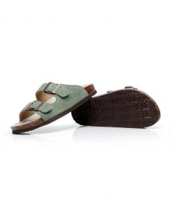 GLF New In Shoes Maibulun | Green Double-Buckle Wide-Strap Suede Leather Sandals