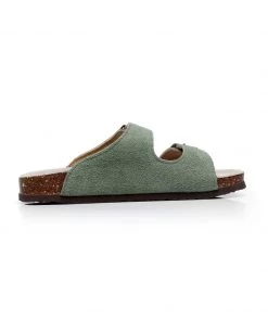 GLF New In Shoes Maibulun | Green Double-Buckle Wide-Strap Suede Leather Sandals