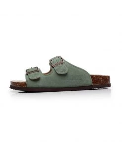 GLF New In Shoes Maibulun | Green Double-Buckle Wide-Strap Suede Leather Sandals