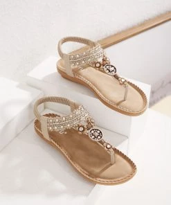 SIKETU | KHAKI FLORAL-ACCENT RHINESTONE SANDAL NEW ARRIVALS