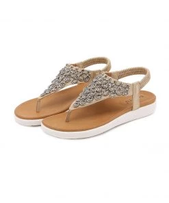 SIKETU | KHAKI V-STRAP RHINESTONE SANDAL