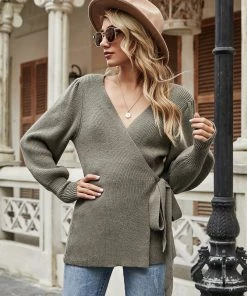 MY Smaibulun | LEONORA Bishop Sleeve Knit Top - Khaki