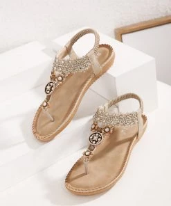 SIKETU | KHAKI FLORAL-ACCENT RHINESTONE SANDAL NEW ARRIVALS