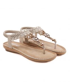 SIKETU | KHAKI FLORAL-ACCENT RHINESTONE SANDAL NEW ARRIVALS