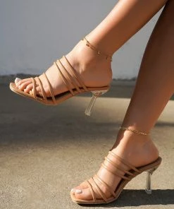 HT En Bloom | Khaki Strap Crystal Kitten Heel Sandals NEW ARRIVALS