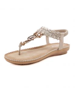 SIKETU | KHAKI FLORAL-ACCENT RHINESTONE SANDAL NEW ARRIVALS