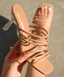 HT En Bloom | Khaki Strap Crystal Kitten Heel Sandals NEW ARRIVALS