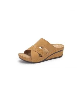 New In Shoes Perforated Crisscross Sip On Wedge Sandals - SIKETU