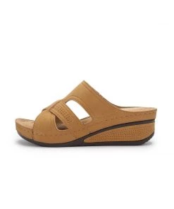 New In Shoes Perforated Crisscross Sip On Wedge Sandals - SIKETU