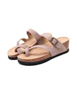 GLF Maibulun | Latte Criss Cross Toe Suede Upper Wedge Sandal